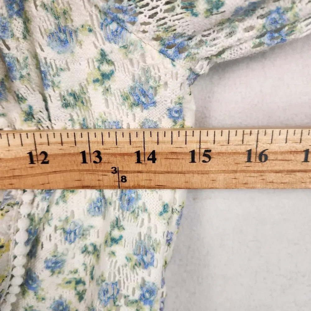 House of Harlow 1960 Floral Crop Blouse Womens M Blue Ruffle Cottagecore EUC - Picture 12 of 16